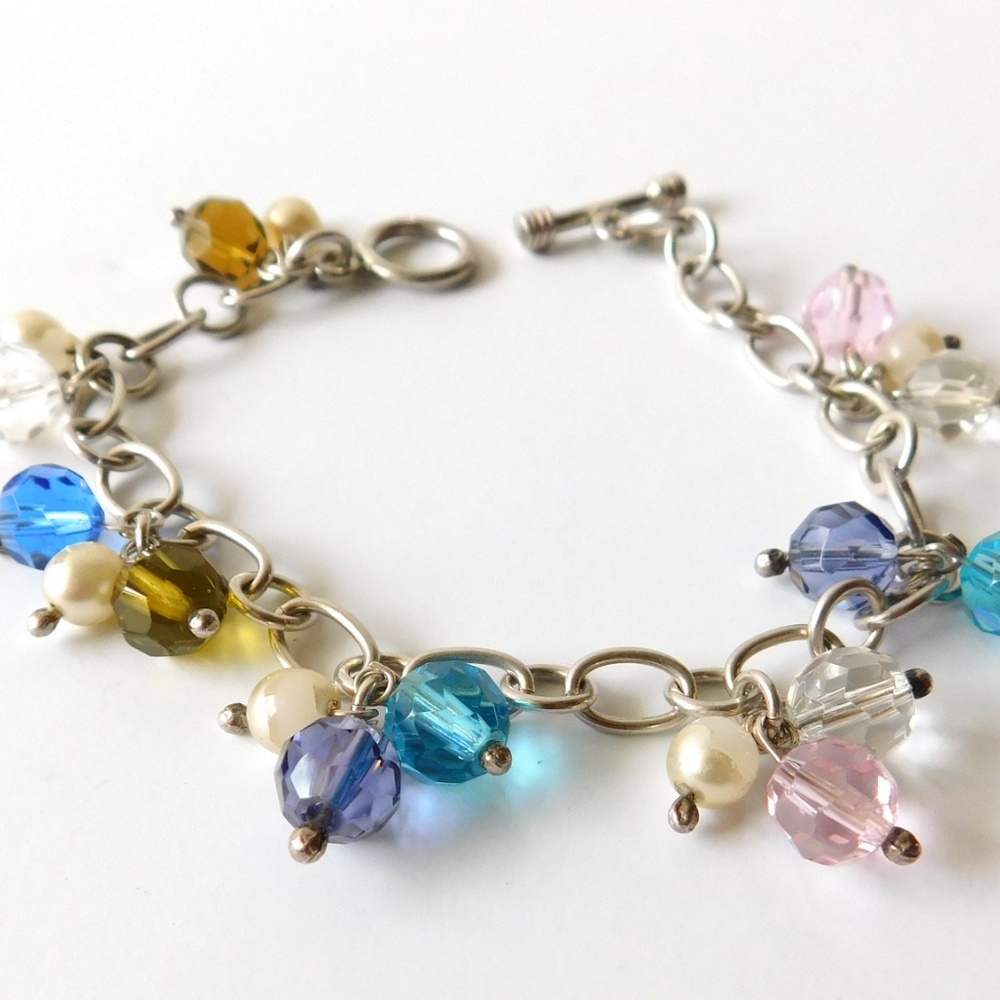 925 Sterling Silver Glass Crystal Charm Bracelet